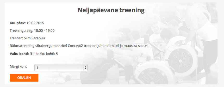Registreerimine treeningule